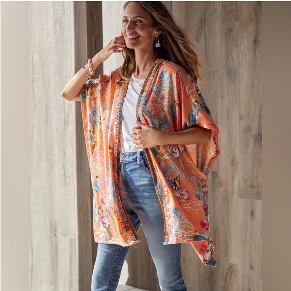 Chico's Tops - Chicos CORAL REEF RUANA COVERING RUANA PARADISE LILY size l/XL